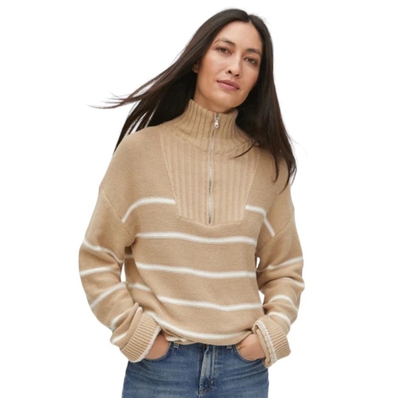 Michael Stars Sweater Emelie Half Zip Breton Striped Pullover Tunic Large NWT - Picture 1 of 13